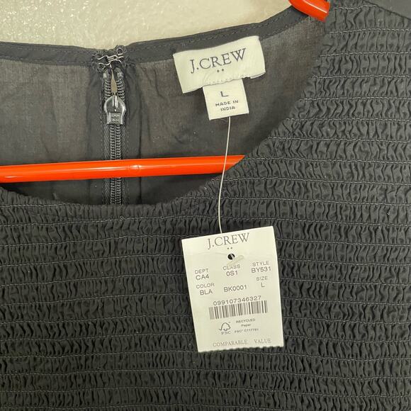 J Crew Flowy Smocked Sleeveless With Pockets Black Midi Dress US Women's L NEW - Picture 8 of 9